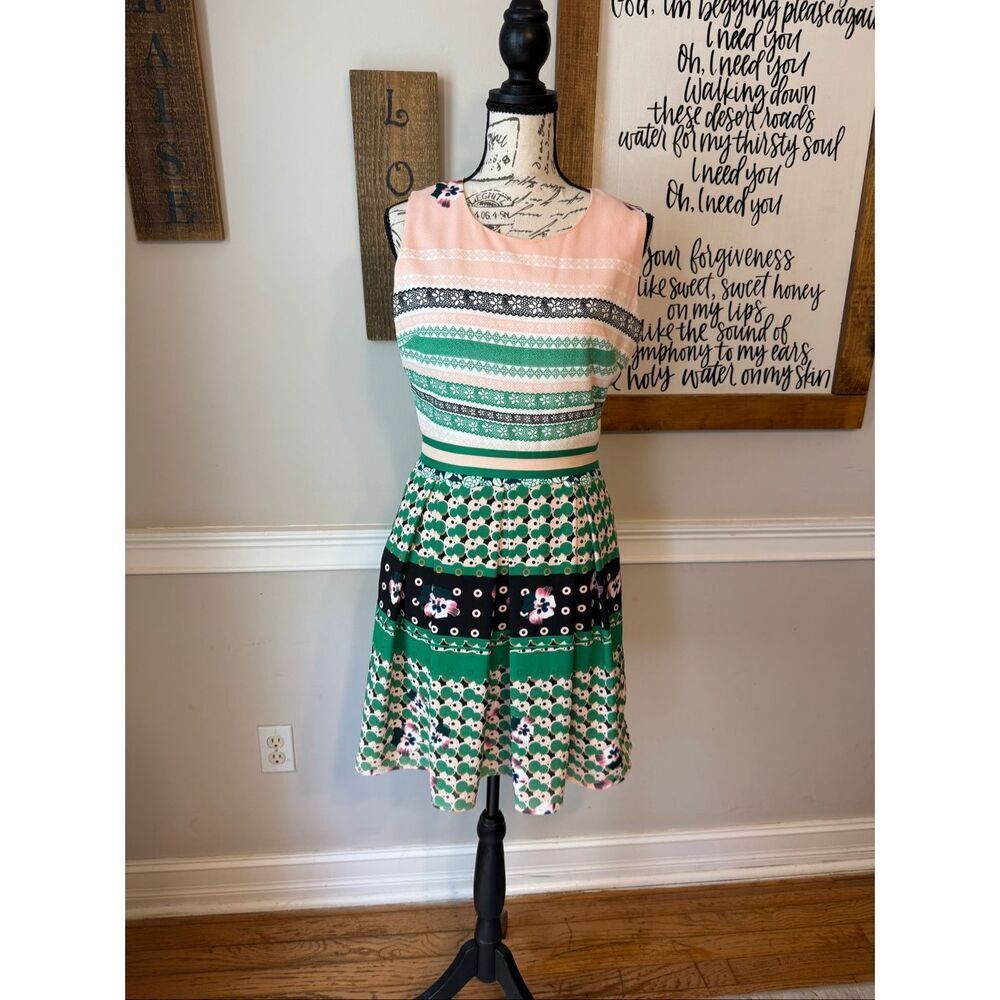 Esley Women's Textured Printed Sleeveless Pleated Dress Multicolor Small NWOT